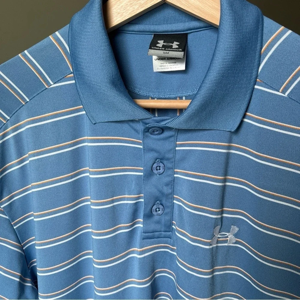 Under Armour Men’s Blue/white/orange Striped Polo Size S